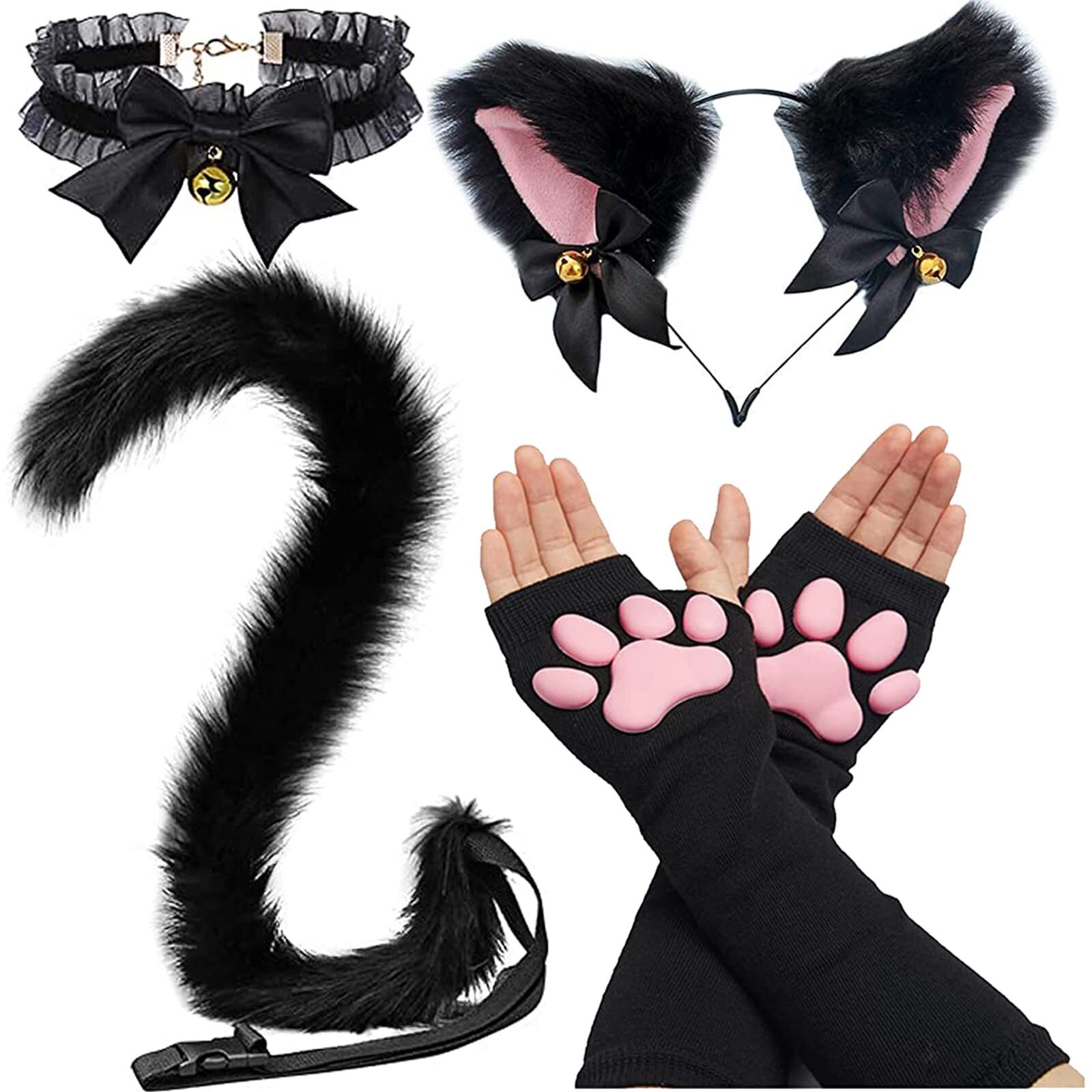 7791 Paw Glovess Mittens With Cat Ears Mask, Cute Toe Beans
